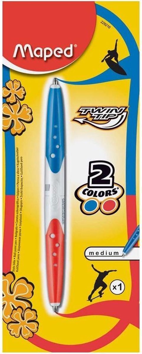 Maped 2-kleuren balpen Twin Tip rood en blauw op blister