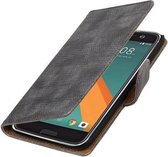 Grijs Mini Slang booktype wallet cover hoesje voor HTC 10