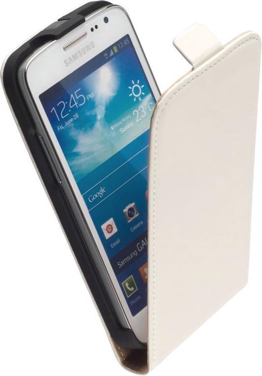 LELYCASE Premium Flip Case Lederen Cover Bescherm Hoesje Samsung Galaxy Express 2 Wit