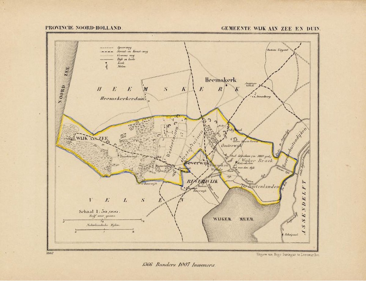 Historische kaart, plattegrond van gemeente Wijk aan Zee en