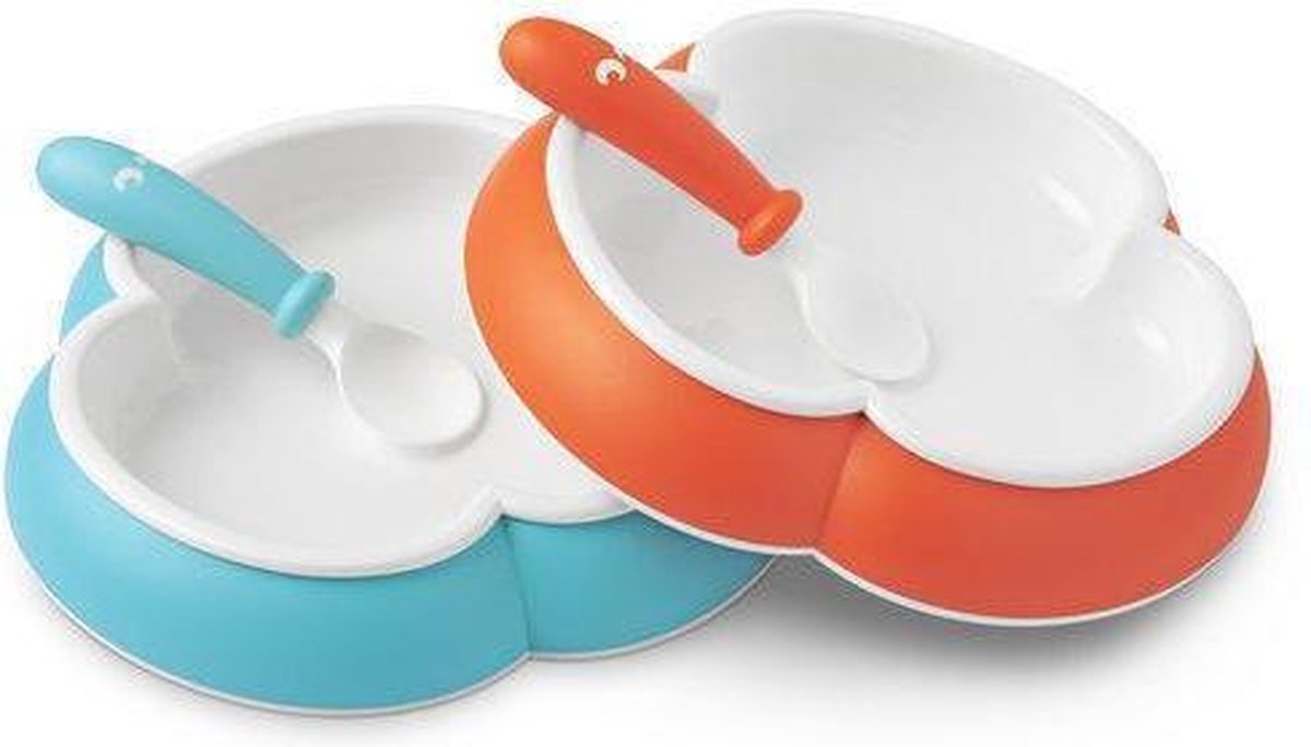 BabyBjörn Babybord met Babylepel Duopak Oranje en Turquoise