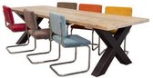 Van Abbevé Set tafel en stoelen Industriële Eettafel Van Sloophout Met Metalen Kruispoot Inclusief 6 Retro Rib Stoelen