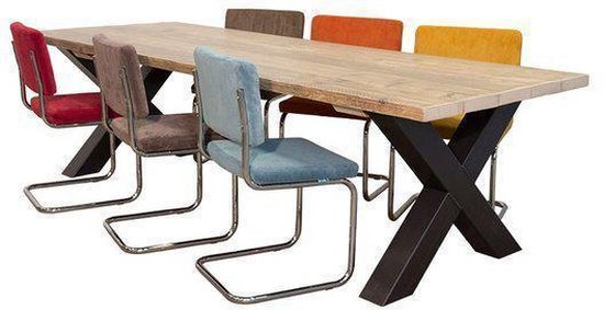 Van Abbevé tafel en stoelen Industriële Eettafel Sloophout Met Metalen...
