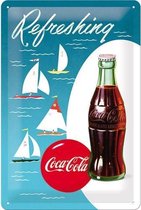 Coca Cola Refreshing. Sailing Boats. Retro reclame wandbord. Reclamebord Amerika USA. Metaal
