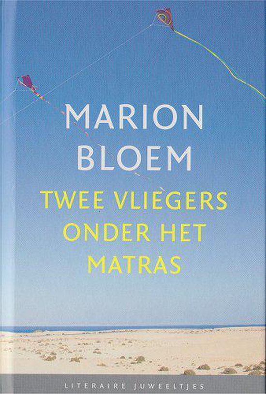 Boek 'Twee vliegers onder het matras' van Marion Bloem, met twee vliegers in een helderblauwe lucht boven een woestijnlandschap.