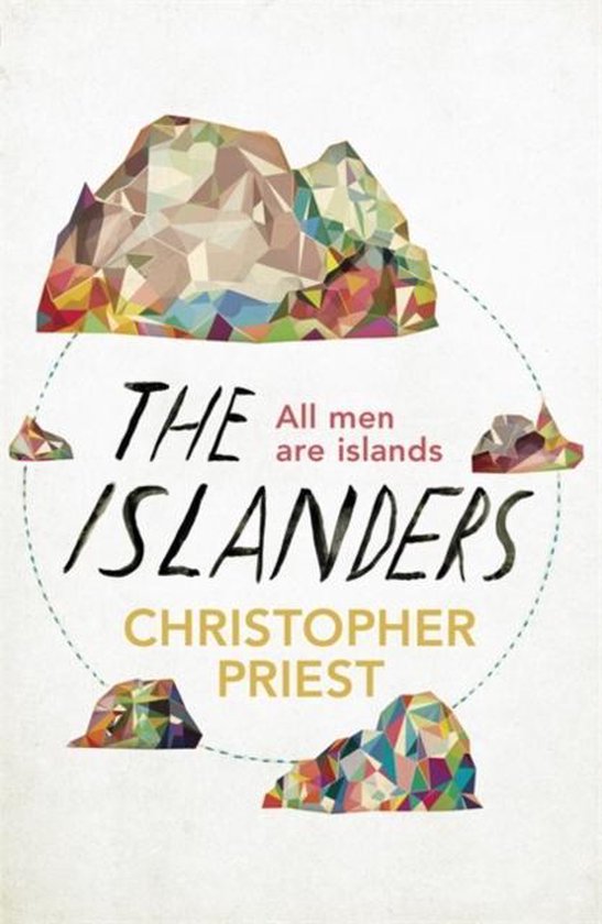 Couverture de livre avec le titre 'The Islanders' en lettres stylisées, entourée d'îlots polygonaux colorés.