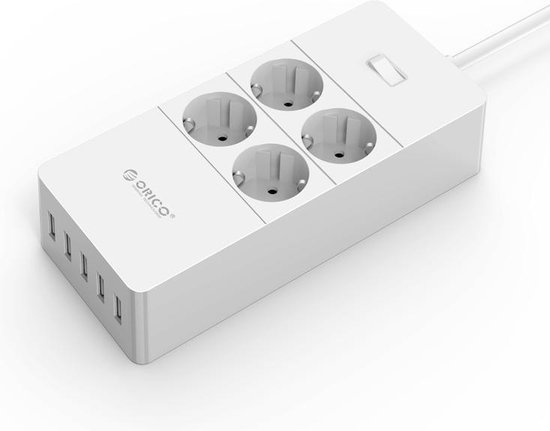Orico - Stekkerdoos met vier stopcontacten en vijf USB-laadpoorten - Wit |  bol.com