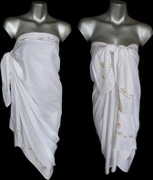 "Witte Sarong Creme-Goud Borduursel met Pailletten, Hamamdoek Rayon, Beach Pareo, StrandLaken, Wikkeljurk, Wikkelrok 115 * 180 cm"