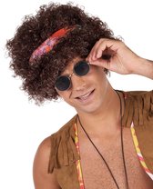 Vegaoo - Bruine afro hippie pruik voor volwassenen - Bruin - One Size