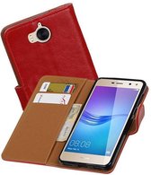 Zakelijke Book Case Telefoonhoesje Geschikt voor de Huawei Y5 / Y6 2017 - Portemonnee Hoesje - Pasjeshouder Wallet Case - Rood