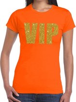 VIP glitter goud tekst t-shirt oranje dames - dames shirt  VIP - oranje kleding S