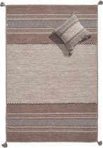 OSTA Medina – Vloerkleed – Tapijt – geweven – wol – eco – duurzaam - modern - boho - Beige/Grijs Streep - 70x140