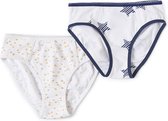 Little Label - meisjes - onderbroek (2 stuks) - wit, goud en wit, blauwe sterren - maat 134/140 - bio-katoen