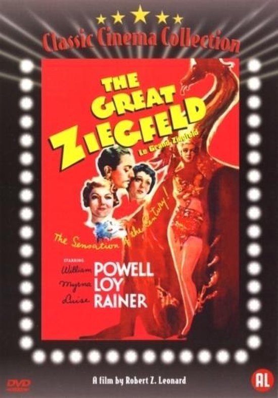 DVD hoes van The Great Ziegfeld met de tekst 'Classic Cinema Collection', 'The Sensation of the Century' en de namen van de hoofdrolspelers.