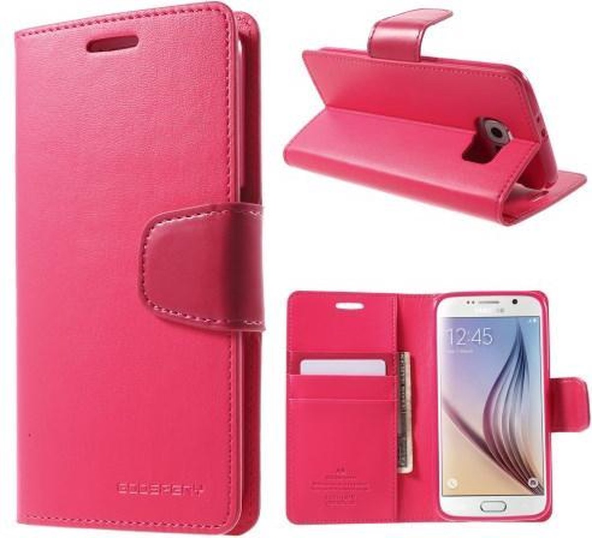 Goospery Sonata Leather hoes Samsung Galaxy S6 donker roze