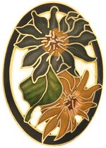 Behave Dames Broche ovaal bloemen bruin zwart - emaille sierspeld - sjaalspeld 5 cm