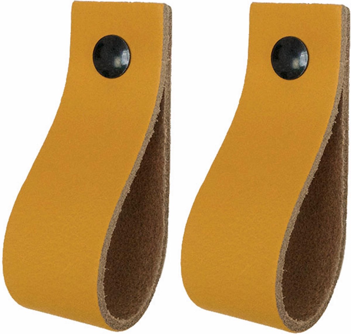 2x Leren handgrepen 'de lus' - maat M (19 x 2,5 cm) -  OKERGEEL - incl. 3 kleuren schroefjes (handgreepjes - leren grepen - greepjes - leren lusjes)