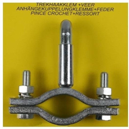 Zilveren trekhaakklem met veertje, op gele achtergrond.