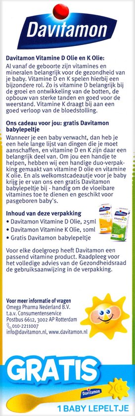 mooi zo aantrekken kever Davitamon Baby Eerste Vitamines – Vitamine D3 olie en Vitamine K Olie -  25ml + 10ml | bol.com
