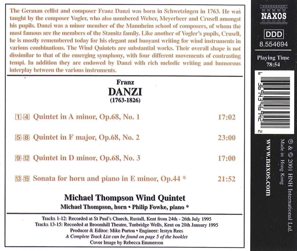 Danzi Wind Quintets Op 68 etc / Michael Thompson Wind Quintet, Michael