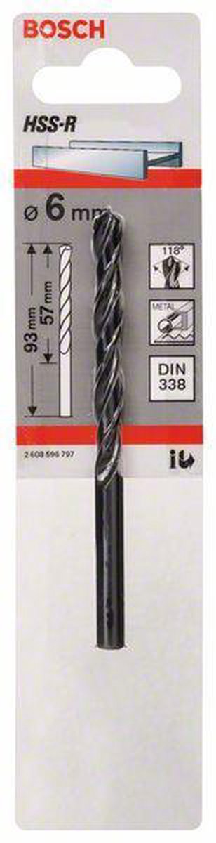 Bosch - Metaalboren HSS-R, DIN 338 6 x 57 x 93 mm