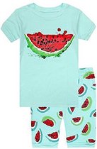 Elowel Meisjes Watermeloen Korte Mouwen Pyjama set 100% katoen (maat 122/7 jaar)