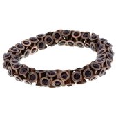 Rosé kleurige tonnetjes armband elastisch met rode stenen
