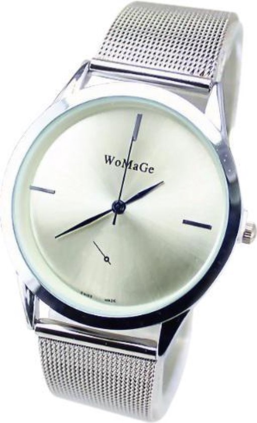 WoMaGe mesh dameshorloge met RVS stalen band kleur zilver 38 mm I deLuxe verpakking bol
