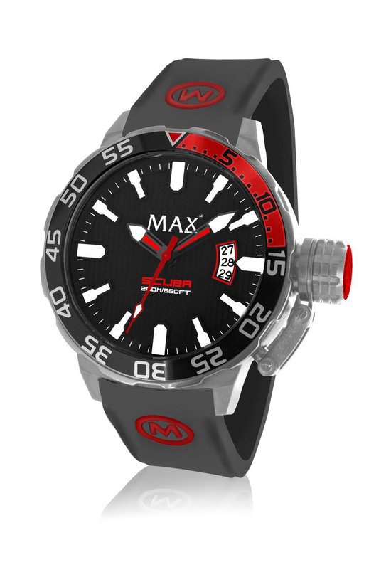 Max Scuba 5 MAX699 Horloge - Siliconen band - Ø 44 mm - Zwart /  Zilverkleurig / Rood | bol.com