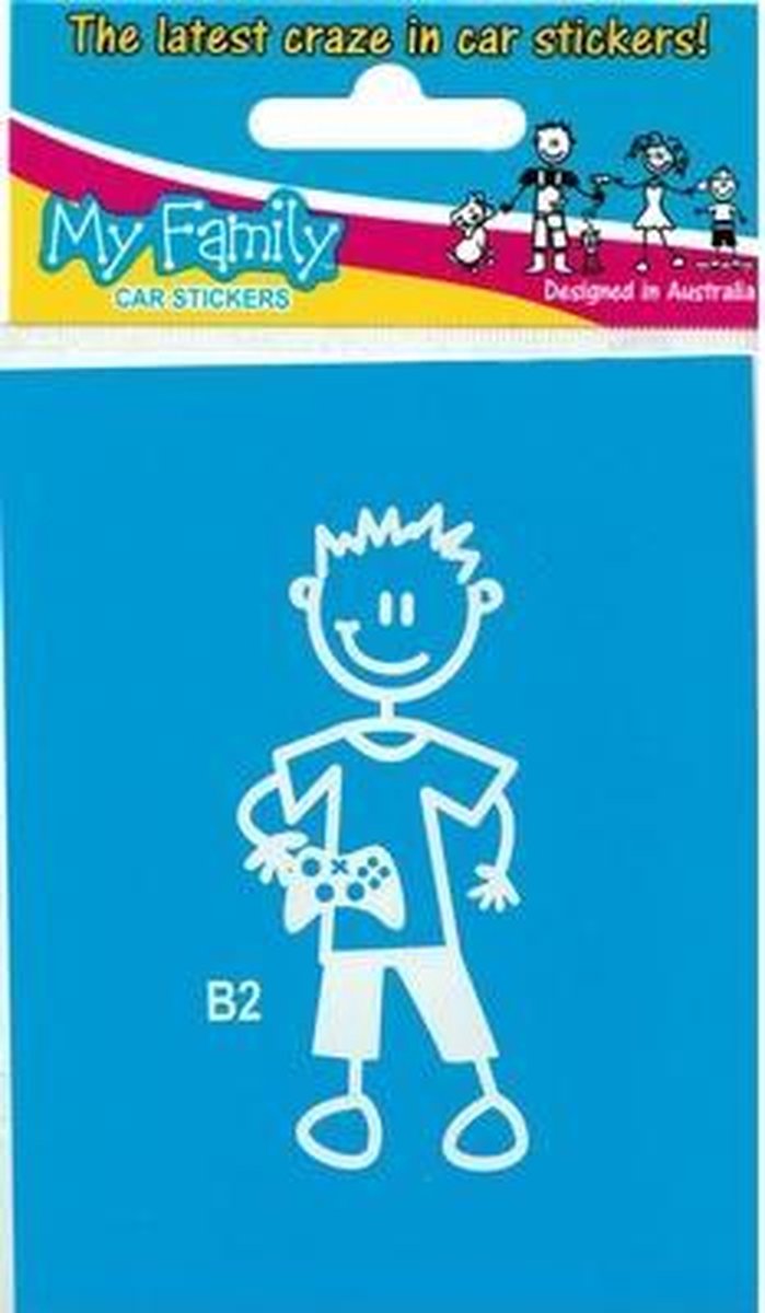 Jongen met Xbox of PS4 - autosticker - wit - 7,5 cm