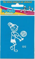 Meisje volleybal - autosticker - wit - 8 cm hoog