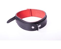 Basic Collar van Leer met Metalen D-Ring en Gesp - Zwart/rood