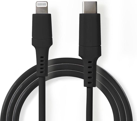 Nedis Lightning Kabel - USB 2.0 - Apple Lightning 8-Pins - USB-C Male - 480 Mbps - Vernikkeld - 1.00 m - Rond - PVC - Zwart - Doos