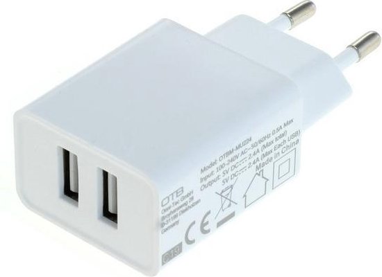 USB thuislader met 2 poorten - 2,4A / wit