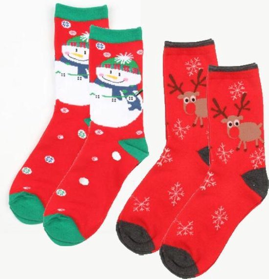 2 paar Kerstsokken sok kerstmis winter sokken Sneeuwpop en  rendier kerst