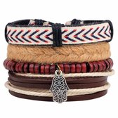 Fako Bijoux® - Leren Armband - Leder - Set Vintage - Hamsa Touw