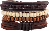 Fako Bijoux® - Leren Armband - Leder - Set Vintage - Gedraaid