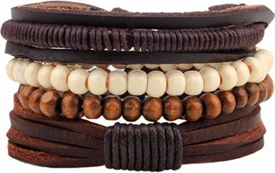 Fako Bijoux® - Leren Armband - Leder - Set Vintage - Gedraaid