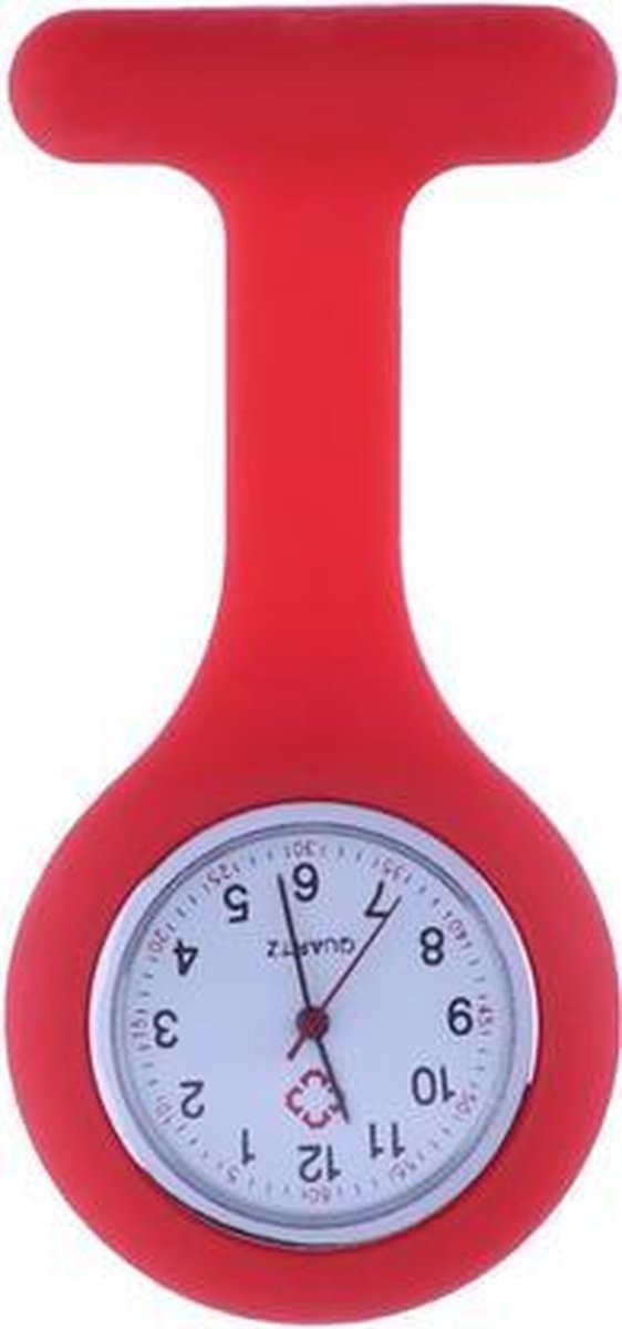 Treasure Trove® Siliconen Verpleegstershorloge Rood - Zusterhorloge - Horloge Verpleegster Dames - Speld - 30 mm