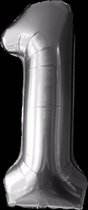 Ballon – Folie ballonnen cijfers – Verjaardags ballon – Cijfer 1 – Zilver - 97cm – 1 stuk
