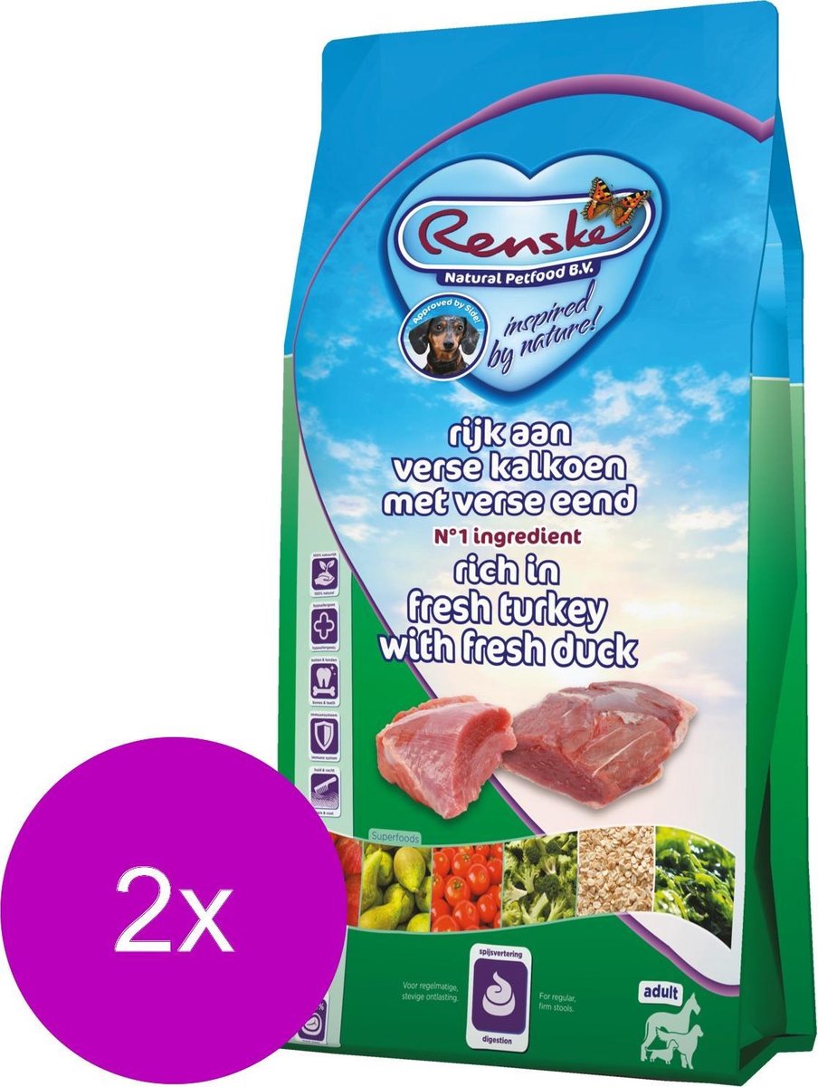 Renske Renske Adult Kalkoen&Eend - Hondenvoer - 2 x 12 kg