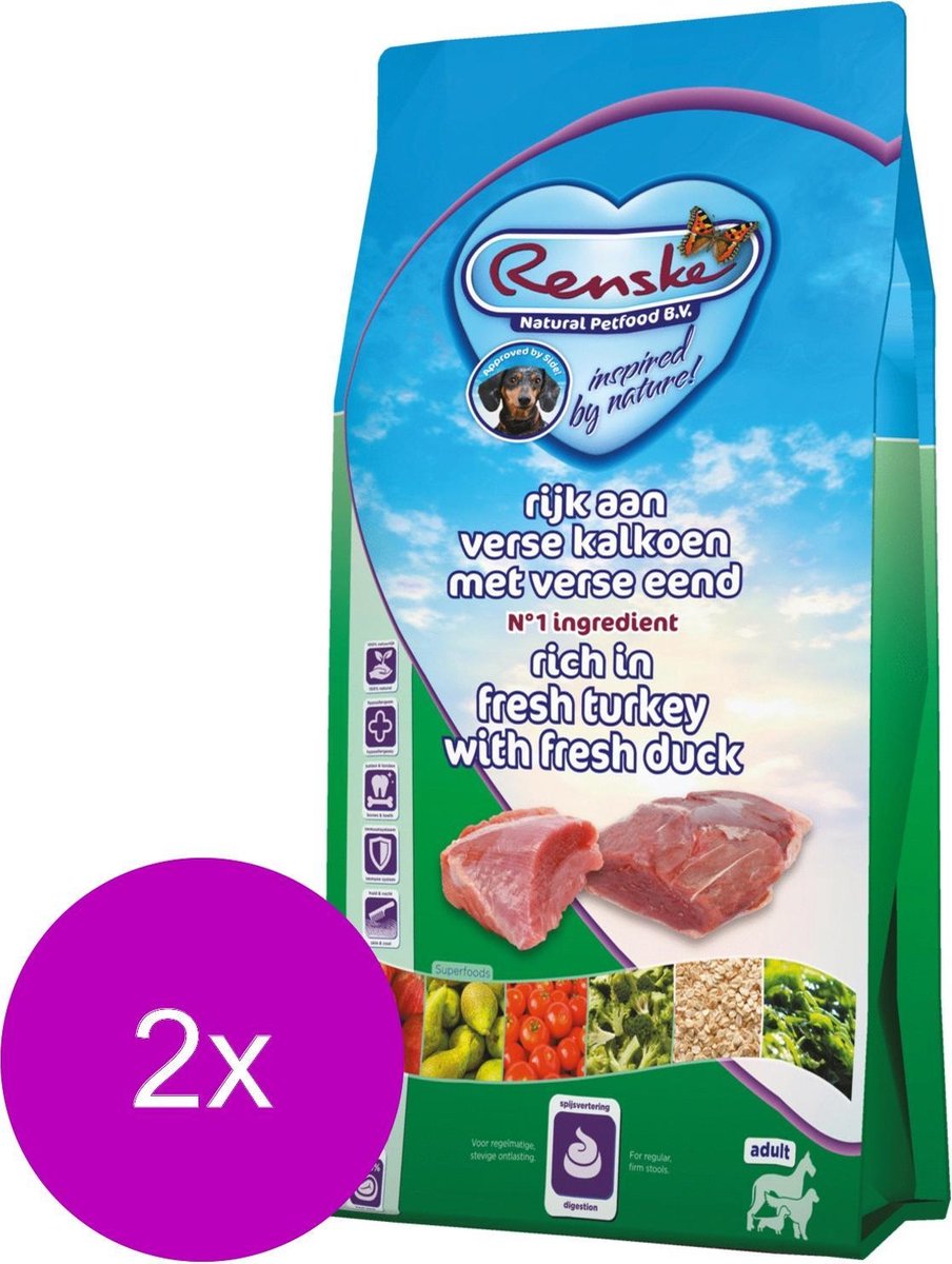 Renske Renske Adult Kalkoen&Eend - Hondenvoer - 2 x 2 kg