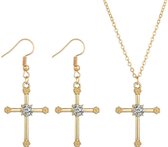 oorbellen dames | ketting dames | oorbellen en ketting dames met kruis | sieradenset | cadeau voor vrouw | goudkleurig