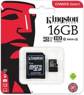 Kingston Canvas Select MicroSDHC Class 10 UHS-I - 16GB - inclusief SD adapter