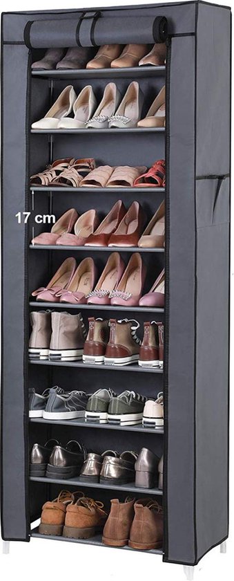 Schoenenkast met 10 Niveaus - tot 27 Paar Schoenen - 58cm breed en 160cm  hoog - Grijs | bol.com