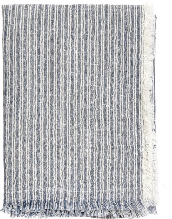 Nordal plaid - Blauw/wit  met franjes - 160 - 130 cm