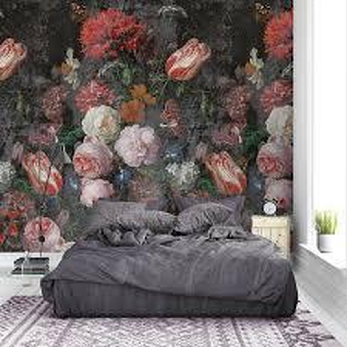 Behang poster colorful floral en retro backally tulips
