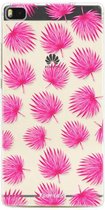 Huawei P8 hoesje TPU Soft Case - Back Cover - Pink leaves / Roze bladeren