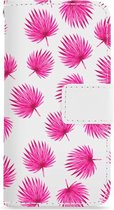 iPhone 6 Plus hoesje - Bookcase - Hoesje met pasjes - Pink leaves / Roze bladeren