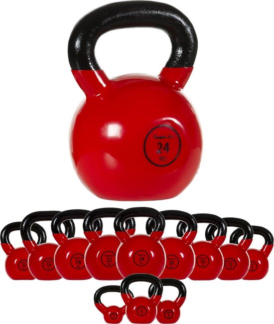 FitLover Kettlebell 3 Kg – Rood, Antislip, Gemaakt Van Polyethyleen Met Cementzand, Voor Cross-training En Spieropbouw